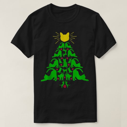 猫クリスマスツリーおもしろいムー猫の愛 Tシャツ (デザイン正面)
