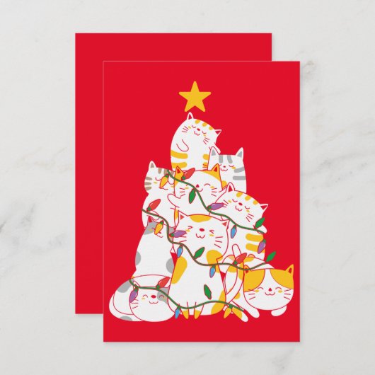 猫クリスマスツリーおもしろい猫クリスマス サンキューカード (正面/裏面)