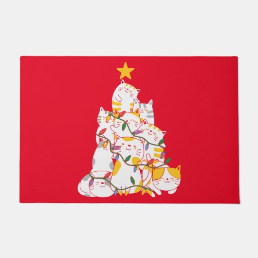猫クリスマスツリーおもしろい猫クリスマス ドアマット (正面)