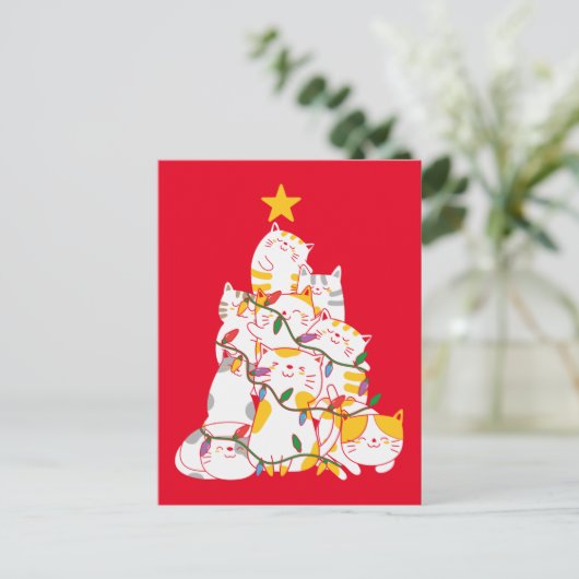 猫クリスマスツリーおもしろい猫クリスマス ポストカード (スタンド正面)