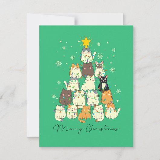 猫クリスマスツリーかわいいライト シーズンカード (正面)