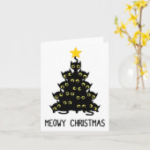 猫クリスマスツリーかわいい黒い子猫の恋人Meowy W カード (黄色い花)
