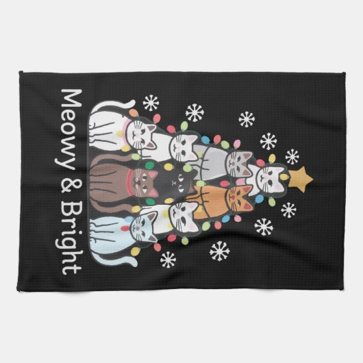 猫クリスマスツリームー明るい可愛いクリスマス キッチンタオル (横)