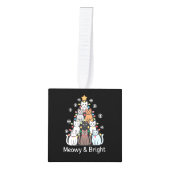 猫クリスマスツリームー明るい可愛いクリスマス キューブオーナメント (正面)