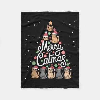 猫クリスマスツリー猫クリスマスツリーと結婚Catmas Tan フリースブランケット