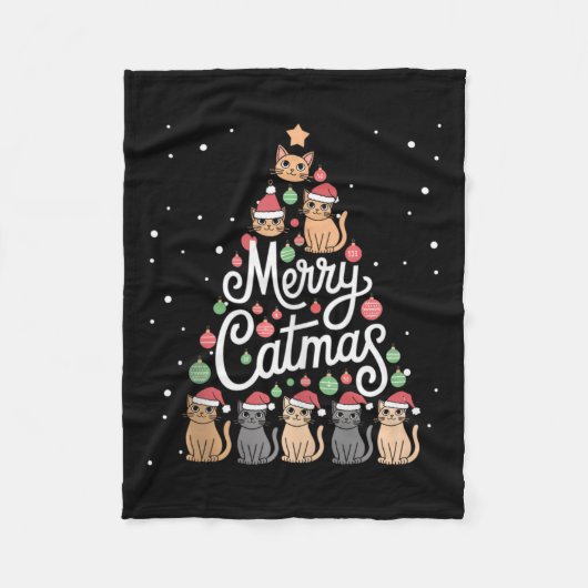 猫クリスマスツリー猫クリスマスツリーと結婚Catmas Tan フリースブランケット (正面)