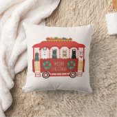 猫クリスマストロリーのクリスマス クッション (ブランケット)