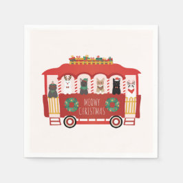 猫クリスマストロリーのクリスマス スタンダードカクテルナプキン