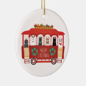 猫クリスマストロリーのクリスマス セラミックオーナメント (右)