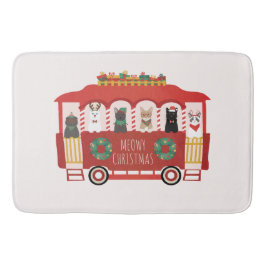 猫クリスマストロリーのクリスマス バスマット