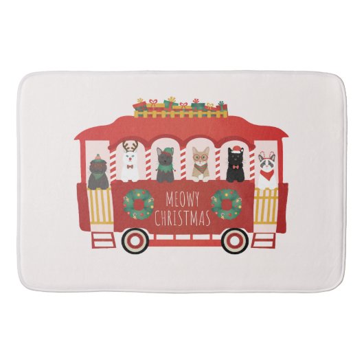 猫クリスマストロリーのクリスマス バスマット (正面)