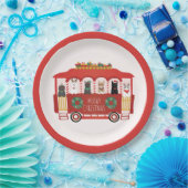 猫クリスマストロリーのクリスマス ペーパープレート (パーティー)