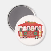 猫クリスマストロリーのクリスマス マグネット (正面/裏面)