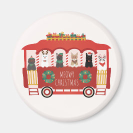 猫クリスマストロリーのクリスマス マグネット