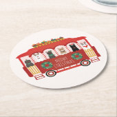 猫クリスマストロリーのクリスマス ラウンドペーパーコースター (アングル)