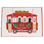 猫クリスマストロリーのクリスマス ラージペーパーバッグ (正面)