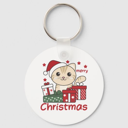 猫クリスマスプレゼント冬の動物の猫 キーホルダー (正面)