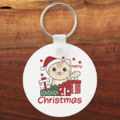 猫クリスマスプレゼント冬の動物の猫 キーホルダー (正面)