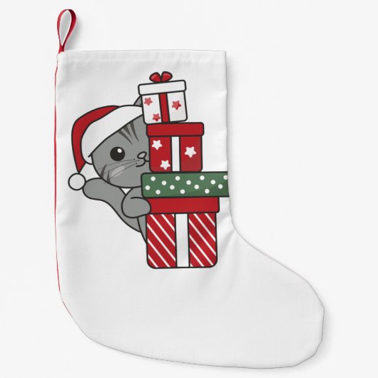 猫クリスマスプレゼント冬の動物の猫 スモールクリスマスストッキング (正面)