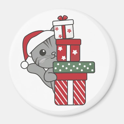 猫クリスマスプレゼント冬の動物の猫 マグネット (正面)