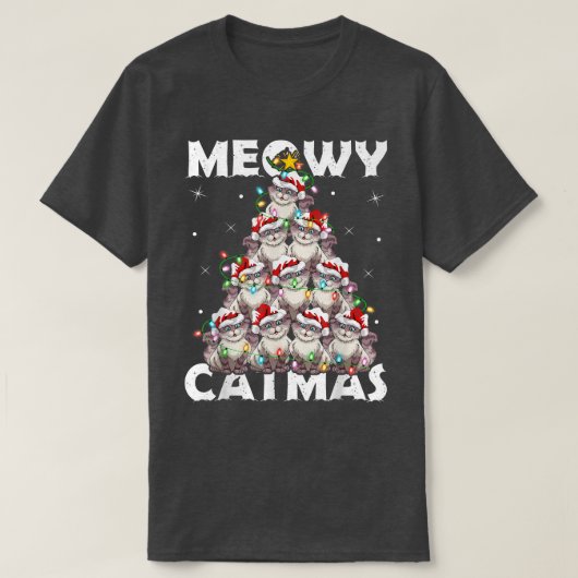 猫クリスマスライトサンタミオウィキャットマスキャットクリスマスT Tシャツ (デザイン正面)