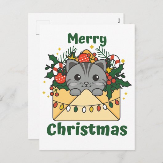 猫クリスマスレターウィンターアニマルズホリデーP シーズンポストカード (正面/裏面)