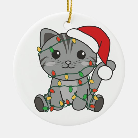 猫クリスマス冬の動物たち セラミックオーナメント (正面)