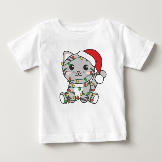 猫クリスマス冬の動物たち ベビーTシャツ (正面)