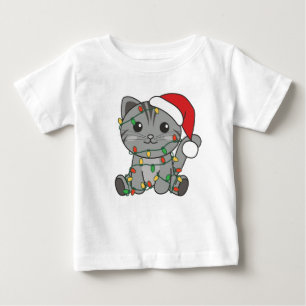猫クリスマス冬の動物たち ベビーTシャツ