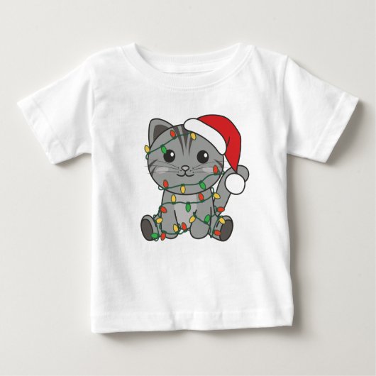 猫クリスマス冬の動物たち ベビーTシャツ (正面)