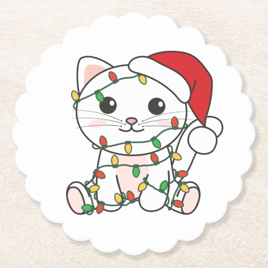 猫クリスマス冬の動物たち ペーパーコースター (正面)