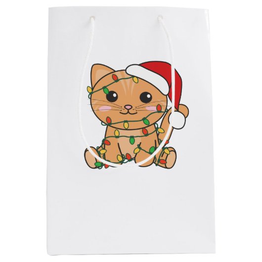 猫クリスマス冬の動物たち ミディアムペーパーバッグ (正面)