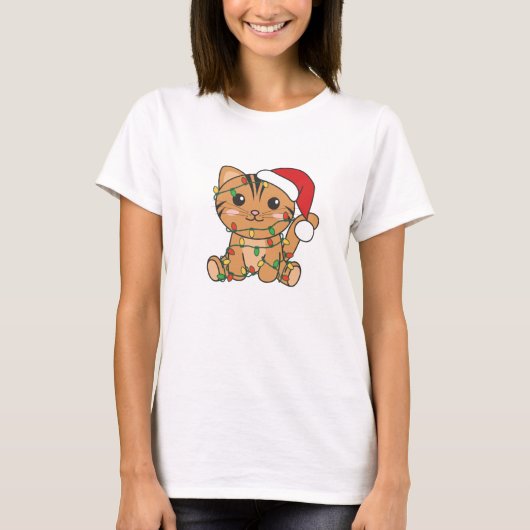 猫クリスマス冬の動物たち Tシャツ (正面)