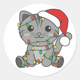 猫クリスマス冬の動物の猫クラシックラウンドセント ラウンドシール