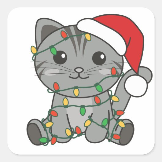 猫クリスマス冬の動物猫スクエアステッカー スクエアシール (正面)