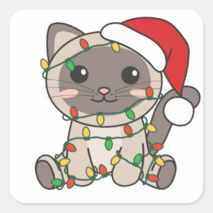 猫クリスマス冬の動物猫スクエアステッカー スクエアシール