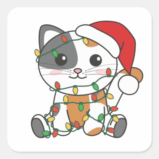 猫クリスマス冬の動物猫スクエアステッカー スクエアシール (正面)