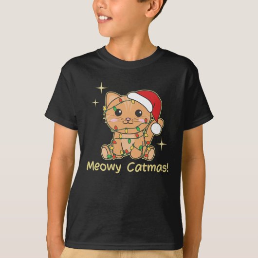 猫クリスマス動物かわいい猫たちクリスマス Tシャツ (正面)