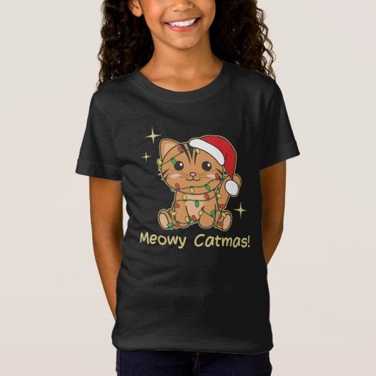 猫クリスマス動物かわいい猫たちクリスマス Tシャツ (正面)