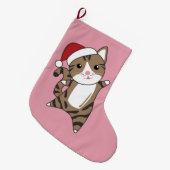 猫クリスマス雪の冬の動物の大きなクリス ラージクリスマスストッキング (正面 (吊り時))