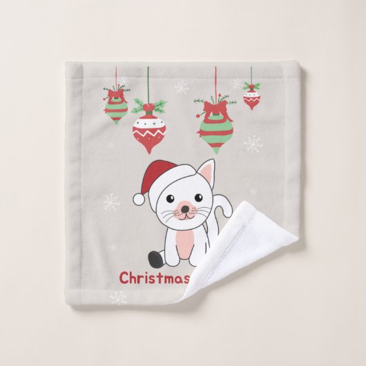 猫クリスマス雪の冬の動物の猫は布を洗う ウォッシュタオル (ウォッシュタオル)