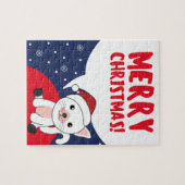 猫クリスマス雪の冬の動物の猫ジグソーパズ ジグソーパズル (横)