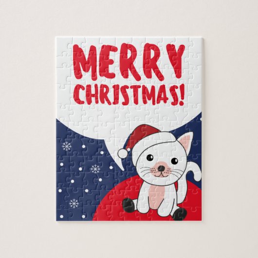 猫クリスマス雪の冬の動物の猫ジグソーパズ ジグソーパズル (縦)