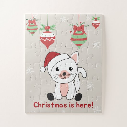 猫クリスマス雪の冬の動物の猫ジグソーパズ ジグソーパズル (縦)