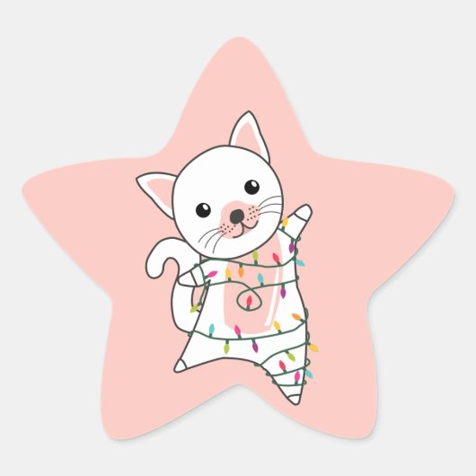 猫クリスマス雪の冬の動物キャッツスタースティッキ 星シール (正面)