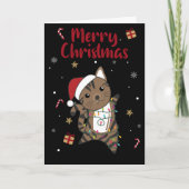 猫クリスマス雪の冬の動物猫と大人の布 シーズンカード (正面)