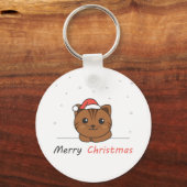 猫クリスマス雪の冬の動物 キーホルダー (正面)