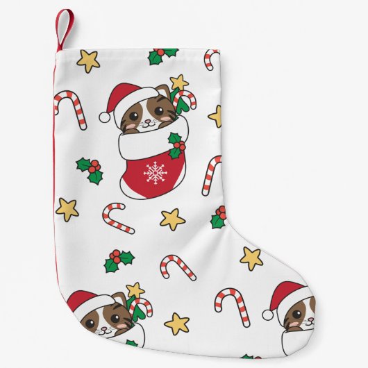猫クリスマス雪の冬の動物 スモールクリスマスストッキング (正面)