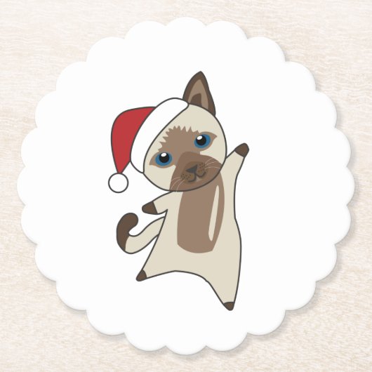 猫クリスマス雪の冬の動物 ペーパーコースター (正面)