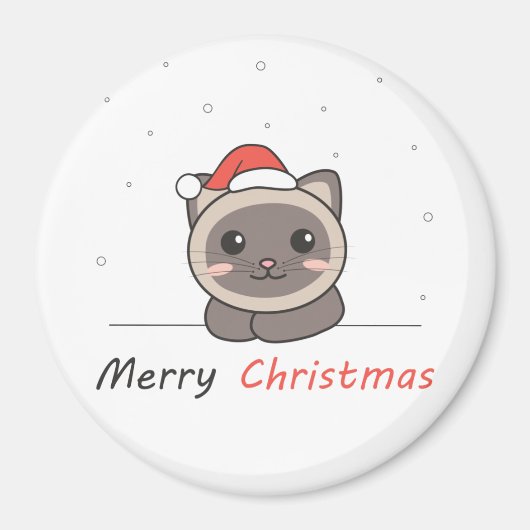 猫クリスマス雪の冬の動物 マグネット (正面)